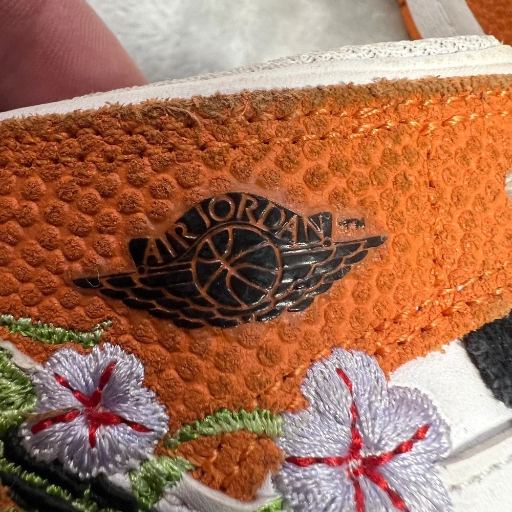 Nike Air Jordan 1 Mid SE Toddler Shoes‎ DQ8391 100 Orange Floral Embroidered